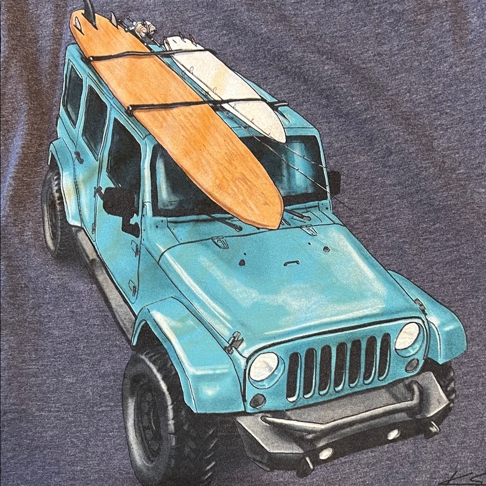 Huk Men's Charcoal Short Sleeve Tee Jeep Surfing Surfboards S